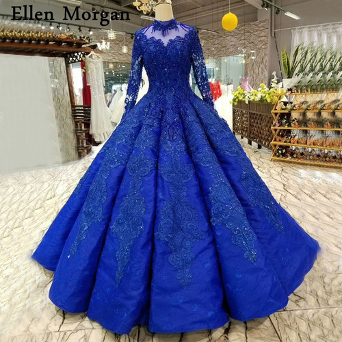 Royal Blue Long Sleeves Wedding Dresses ...